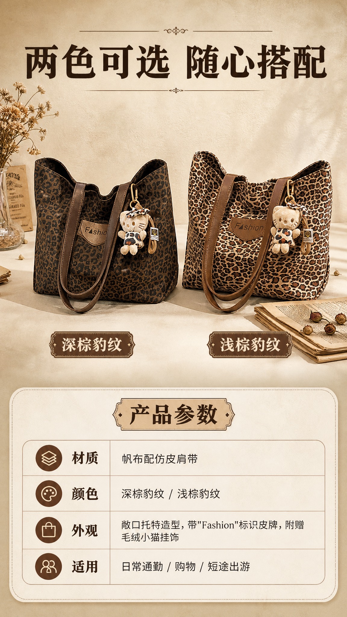 [商品] 使用【图1】深棕豹纹托特包 + 【图5】浅棕豹纹托特… - 图片创意预览