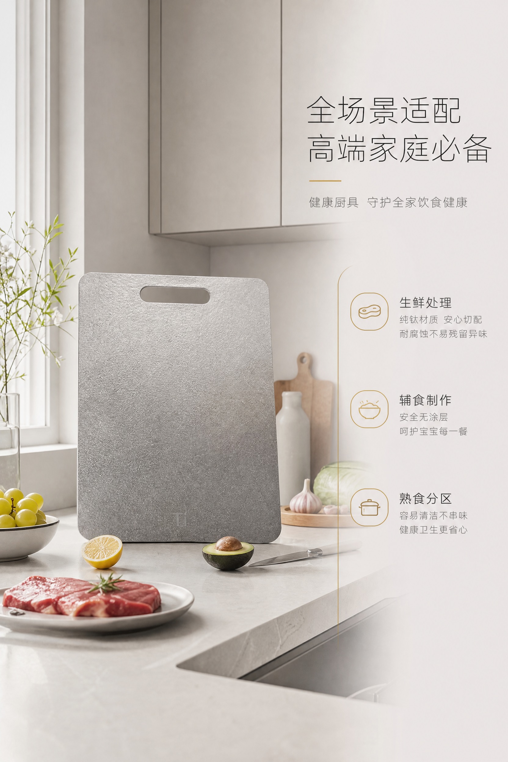 [商品] 使用上传的银灰冰花锤纹哑光面纯钛砧板；保留长方形圆角… - 图片创意预览