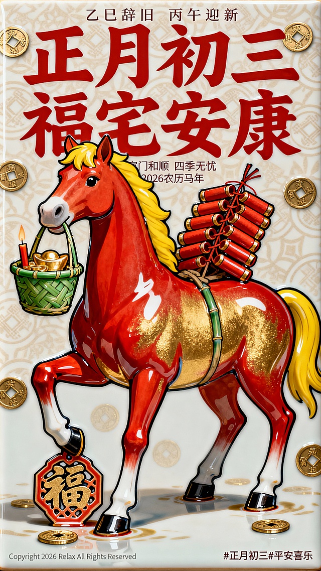 马年初三瓷板画