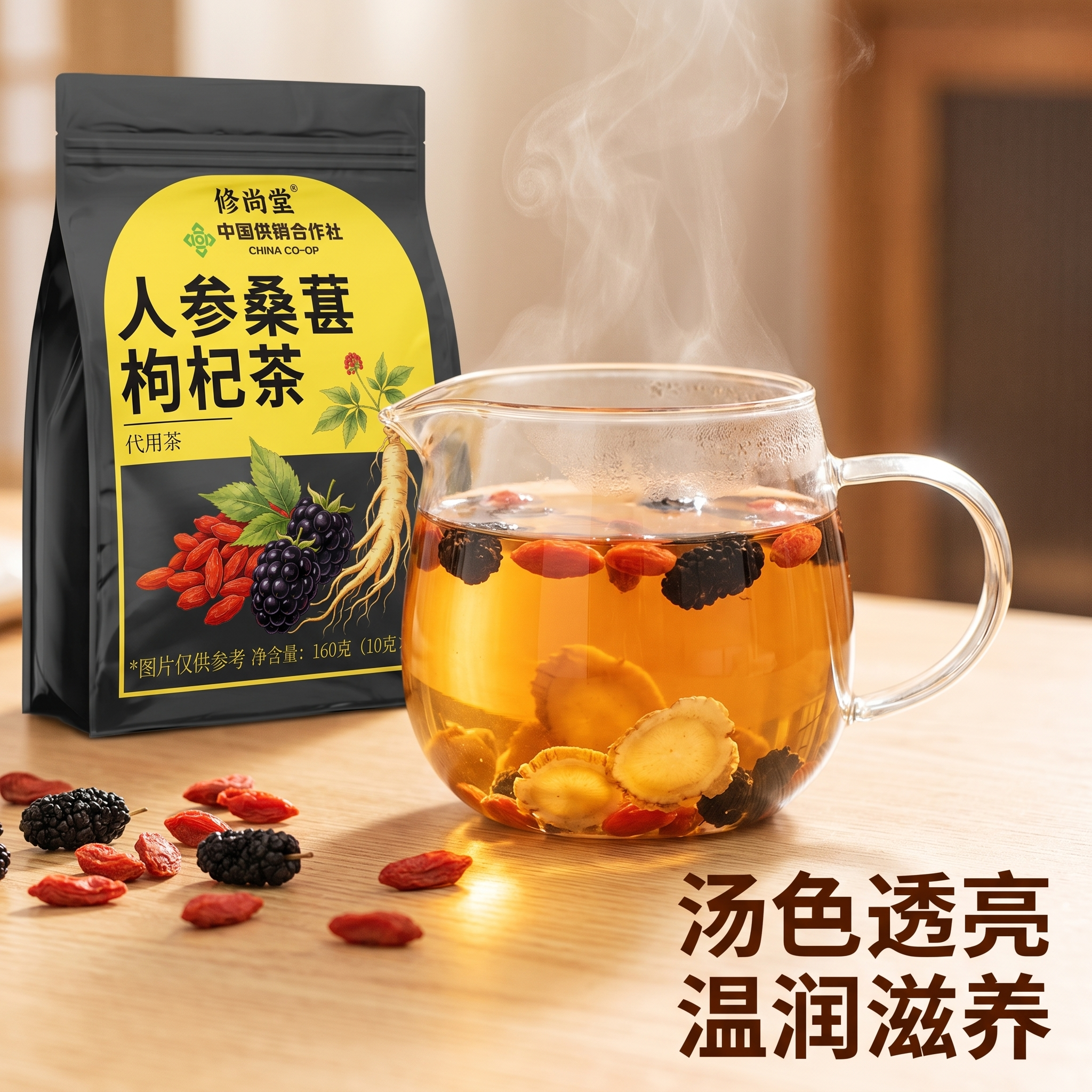 [主图 3]冲泡展示细节。 [氛围风格]新中式养生风，温润治愈… - 图片创意预览