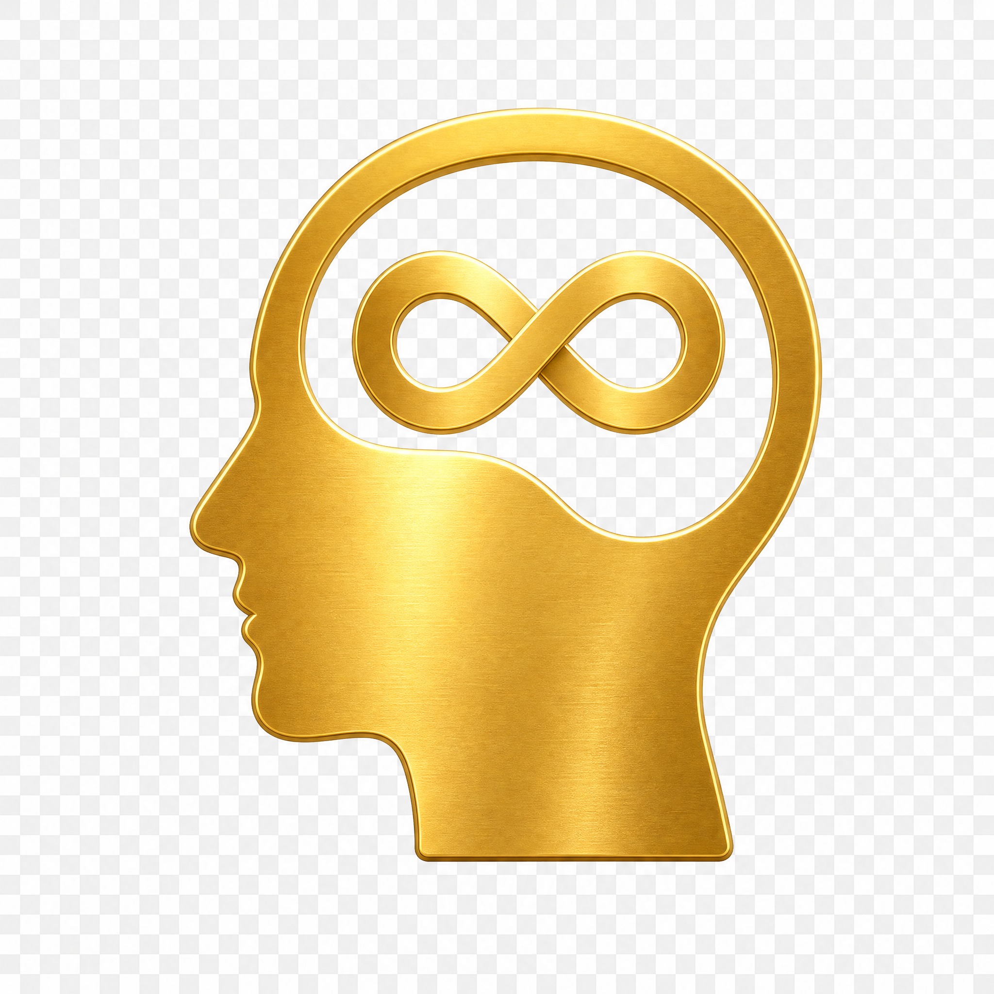 单独的金色人头侧面图标，大脑部分有无限符号，扁平化简约风格，金… - 图片创意预览