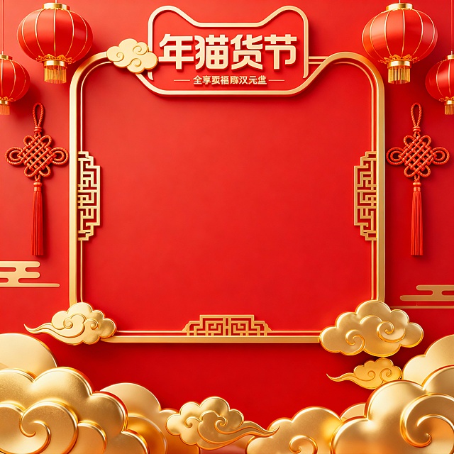 帮我生成关于类似该图的年货节氛围边框，生成5张不一样比例按照天猫店模版进行