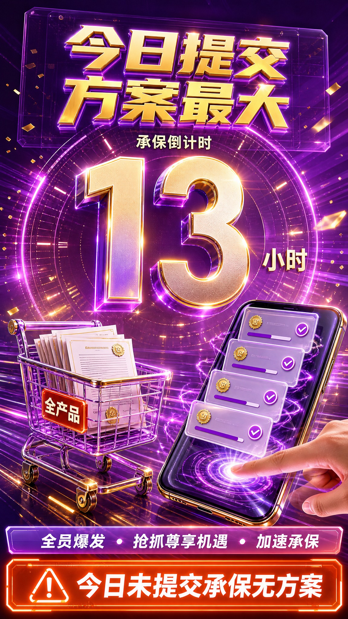 竖版金融紧迫感海报，3D 渲染画风，版式精美，紫金高级质感风（… - 图片创意预览