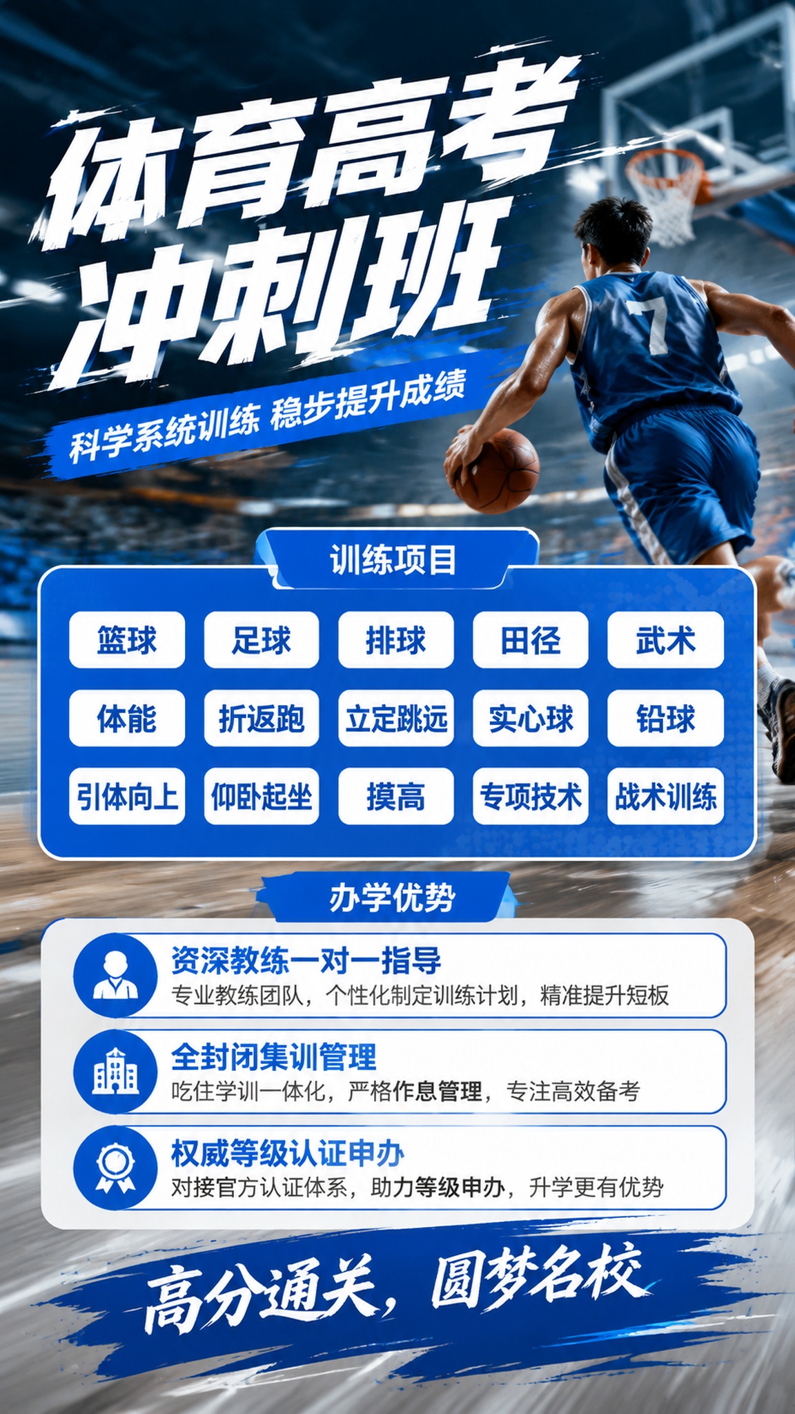 参考原图片版式骨架设计，生成另一张差异化的动感运动风格体育高考… - 图片创意预览