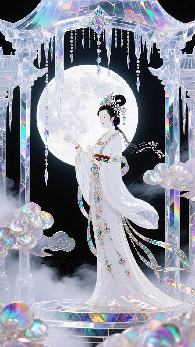 嫦娥，冰晶月宫，华丽，精美，仙气飘飘，