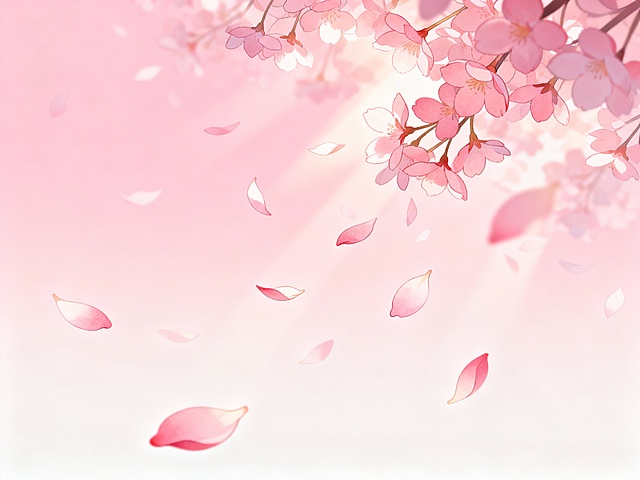 柔和的粉色渐变背景，无数粉色花瓣从空中缓缓飘落，画面梦幻唯美，光线柔和，色调统一为粉色系，营造浪漫温馨的氛围
