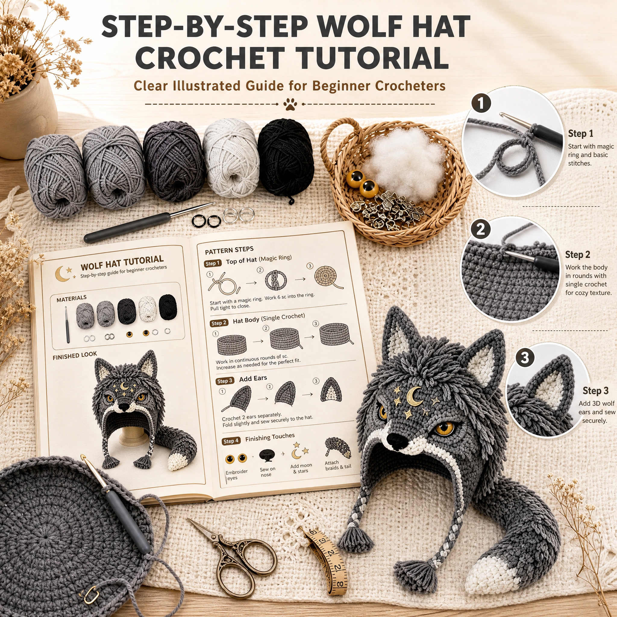 [主图-5 狼款] 主题：Detailed Wolf Hat… - 图片创意预览