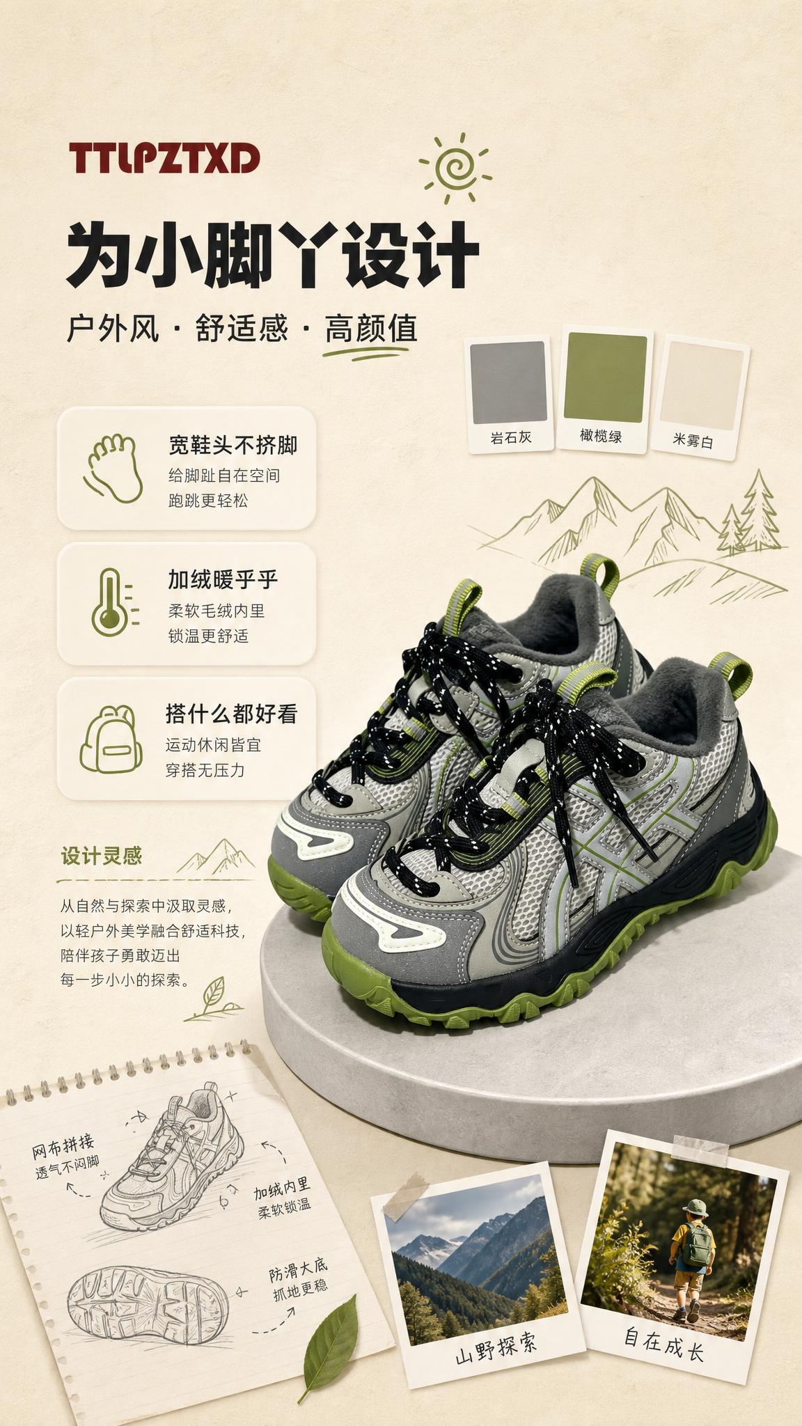[商品] 使用【图1】灰绿款儿童加绒老爹运动鞋；保留TTLPT… - 图片创意预览