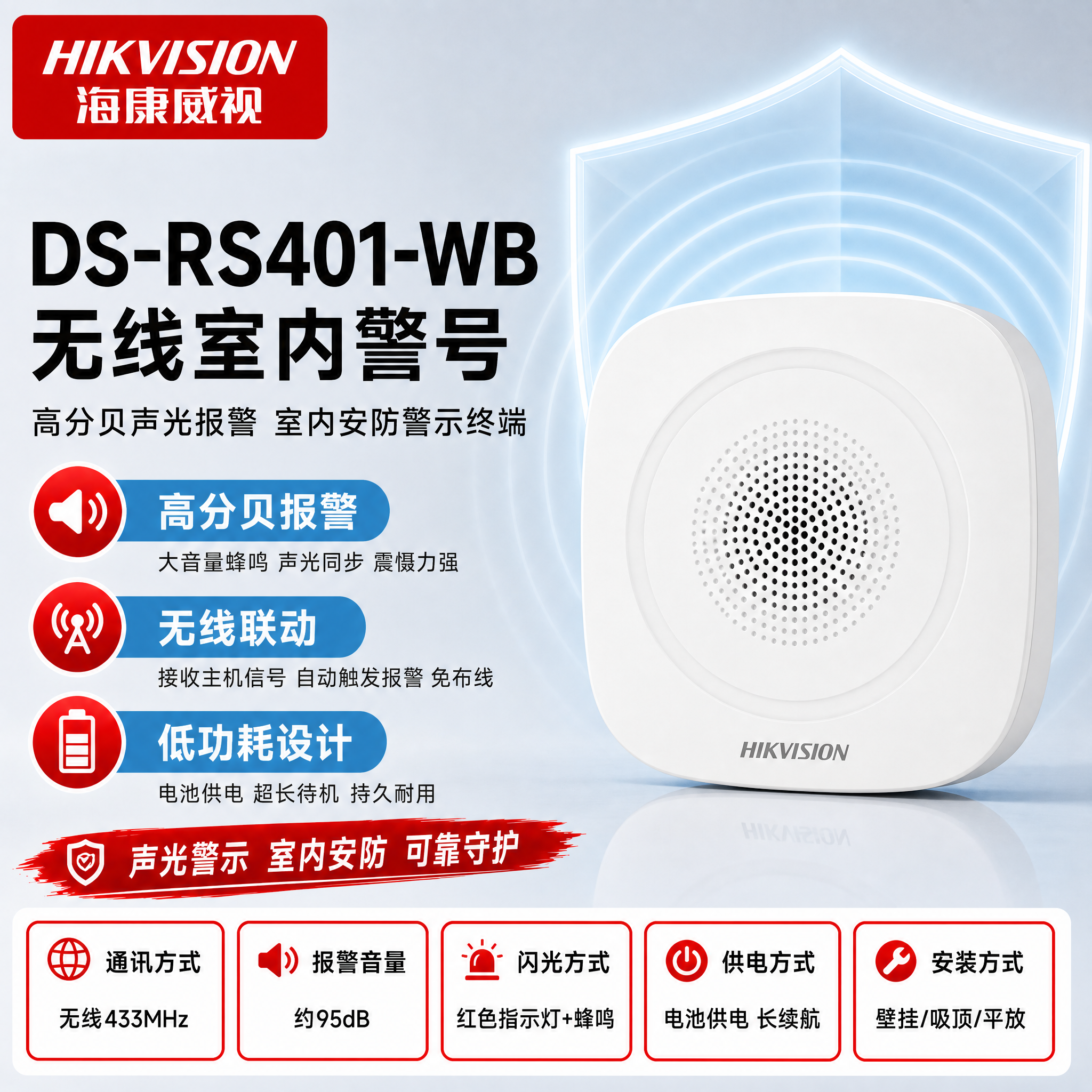 [主图-1] DS-RS401-WB 无线室内警号。使用参考图… - 图片创意预览