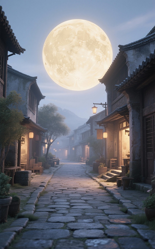 分析参考图，生成50张圆月的壁纸背景图。注意：每一张都是单独完整的图片，不要多张图拼接；每一张图中只能有一个月亮，不能有多个月亮同时存在。