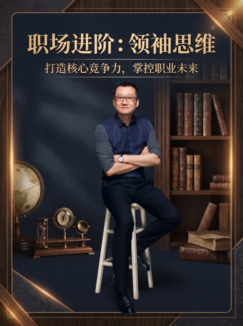 基于这张人物照片，设计一个3:4比例的稳重风格视频封面，保留人物主体，画面风格成熟稳重，添加2行文字标题，在画面中增加一些装饰元素进行点缀，整体构图平衡适合做视频封面预览效果
