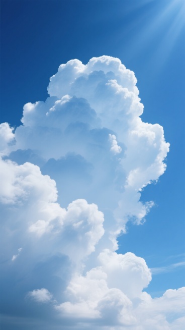 超写实主义风格的蓝天白云，极高分辨率下呈现的细腻云层结构，蓬松的积云具有清晰的边缘和丰富的层次感，云朵表面有微妙的光影渐变和立体感，天空呈现从顶部深邃的钴蓝色到地平线柔和的天蓝色的自然色彩过渡，光线来自画面上方偏右位置，云层底部有明亮的白色高光，顶部则带有淡淡的阴影，整体画面通透纯净，空气感十足，仿佛能感受到微风拂过云层的动态，细节丰富到能看清每一朵小云的纹理和形态，专业摄影级别的色彩校准和清……预览效果