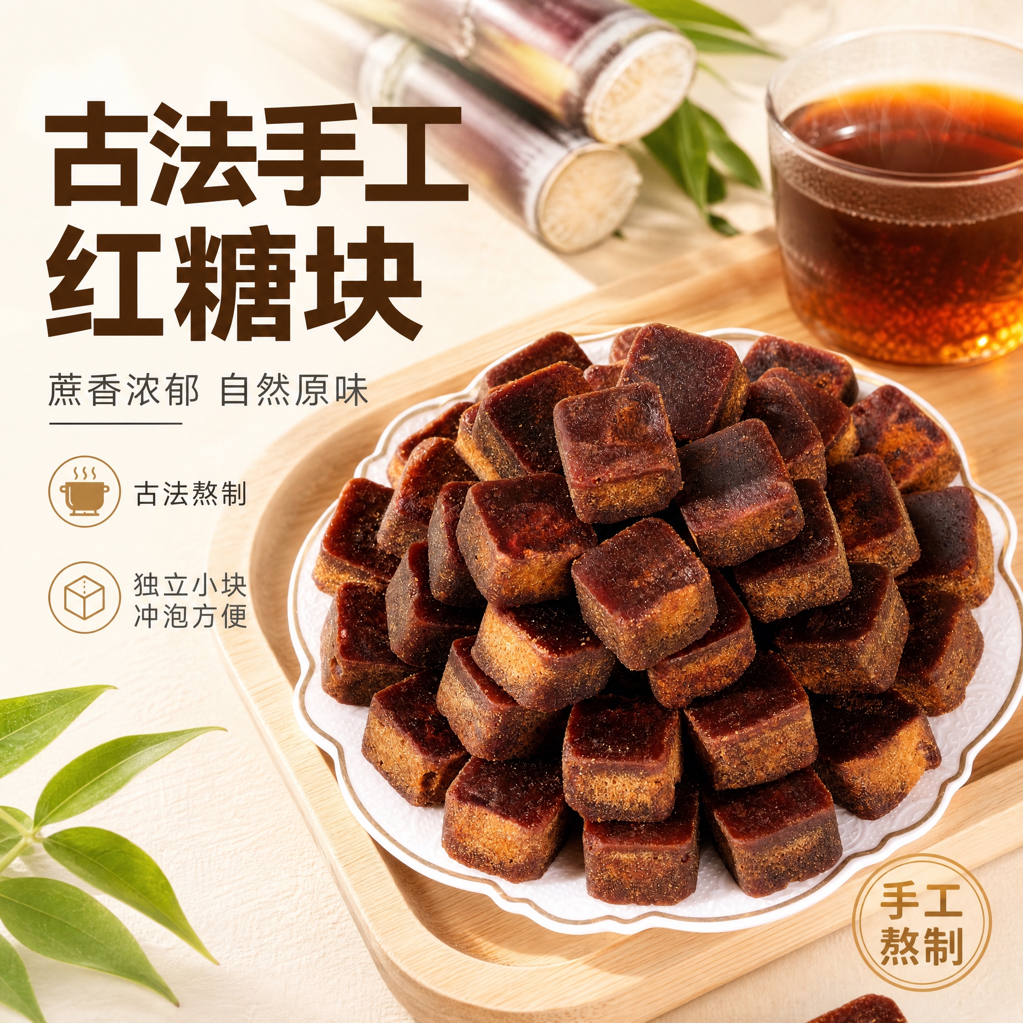 [主图-1] 首图点击率，突出古法手工甘蔗红糖块的食欲感与品质… - 图片创意预览