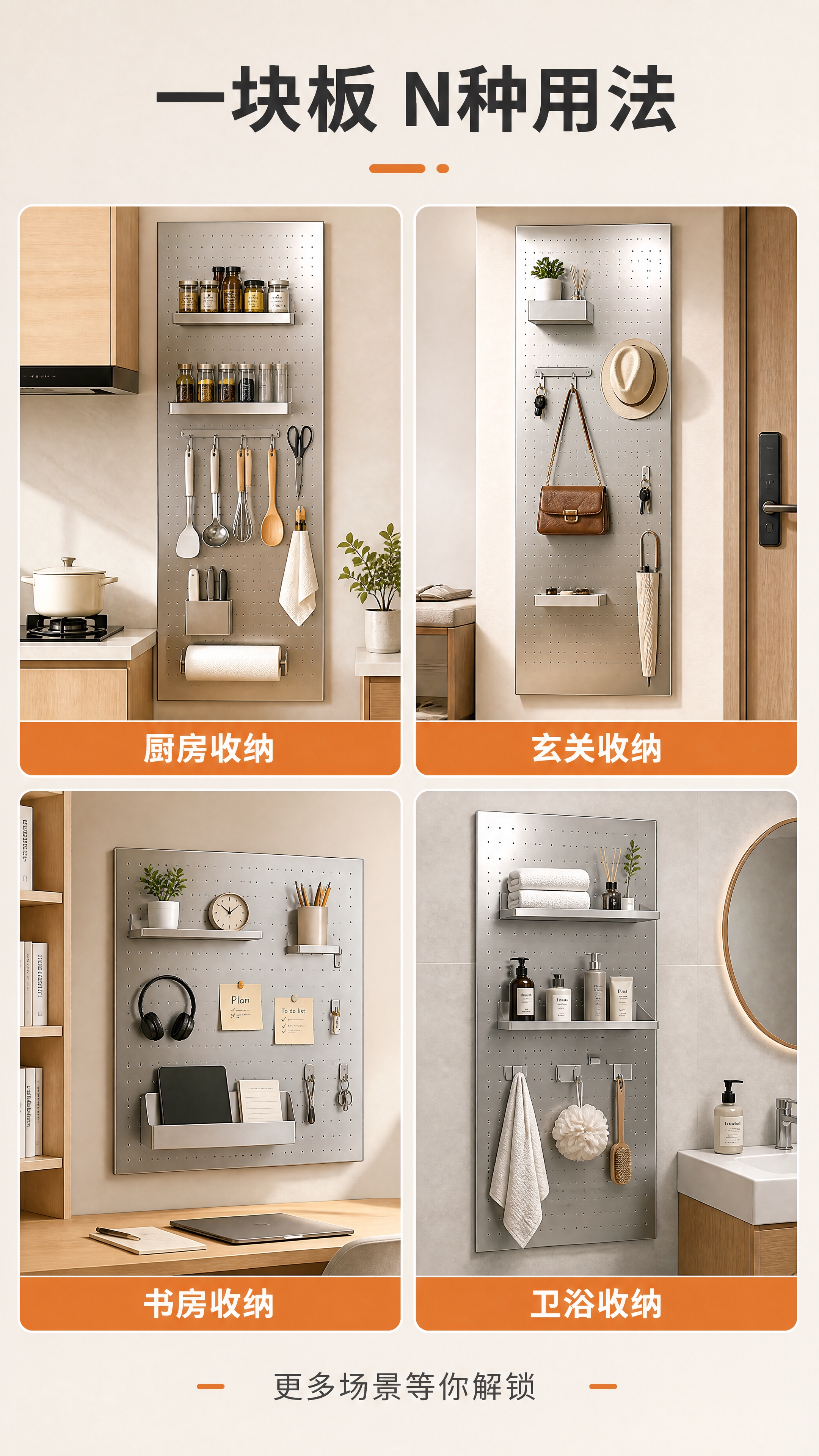 [商品] 使用【图1】不锈钢洞洞板；保留银色不锈钢材质、圆形孔… - 图片创意预览