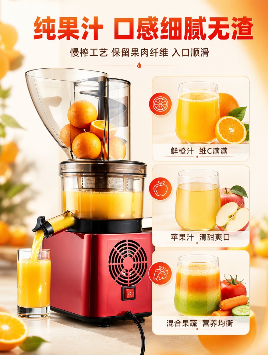 [商品] 使用【图1】商用原汁榨汁机出汁场景，酒红色机身、出汁… - 图片创意预览