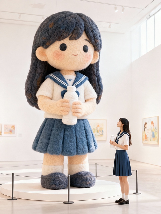 软3D风毛绒少女，萌趣动漫造型，体积感十足，搭配粘土质感与毛发生长细节，梦幻可爱，呈现童话般的视觉体验。