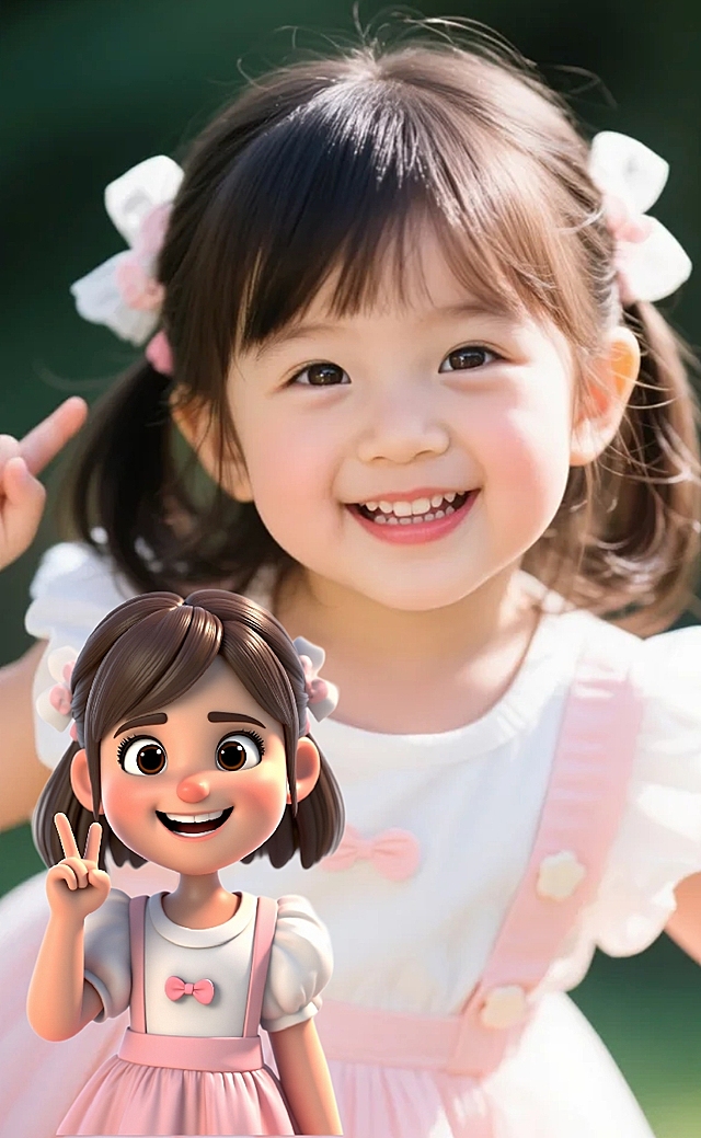可爱小女孩与卡通形象2D&3D混搭，软3D风设计，童趣盎然。