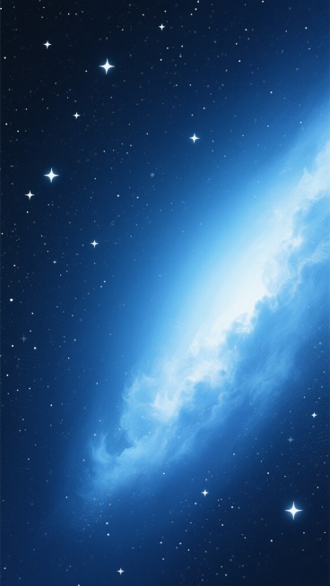 深邃的宇宙星空背景，以深蓝色到浅蓝色再到白色的渐变色调为主，无数闪烁的白色星星分布其中，右下方有一片明亮的浅蓝色星云，整体呈现出宁静、神秘且梦幻的氛围，画面干净简洁，具有数字艺术的平滑质感和细腻的光影过渡效果。预览效果