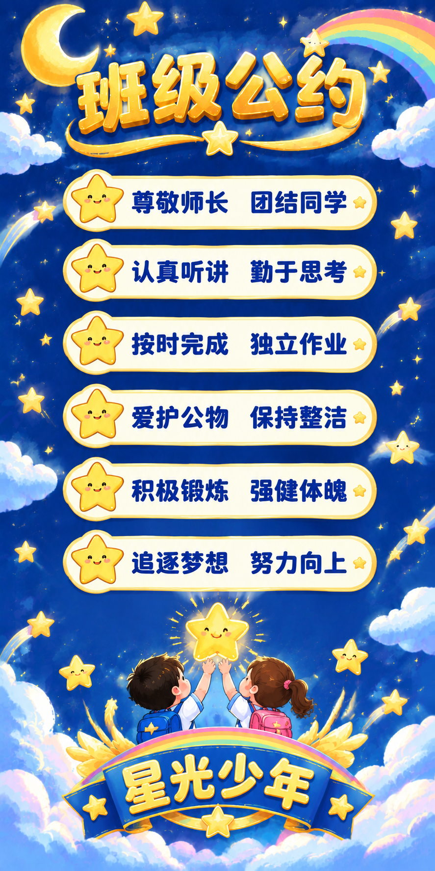 重新设计后门墙壁KT板（班级公约），星光少年主题，特别确保"团… - 图片创意预览