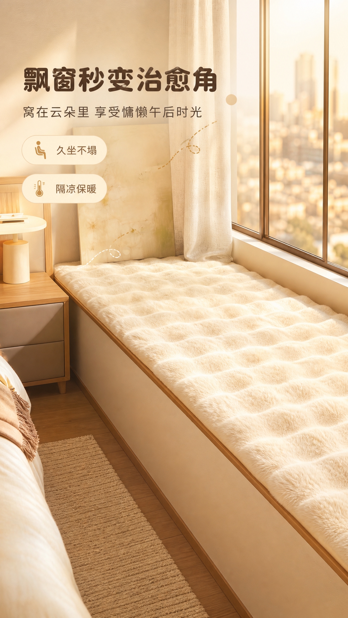 [商品] 使用【图4】飘窗兔毛垫场景；保留奶白色兔毛飘窗垫的波… - 图片创意预览