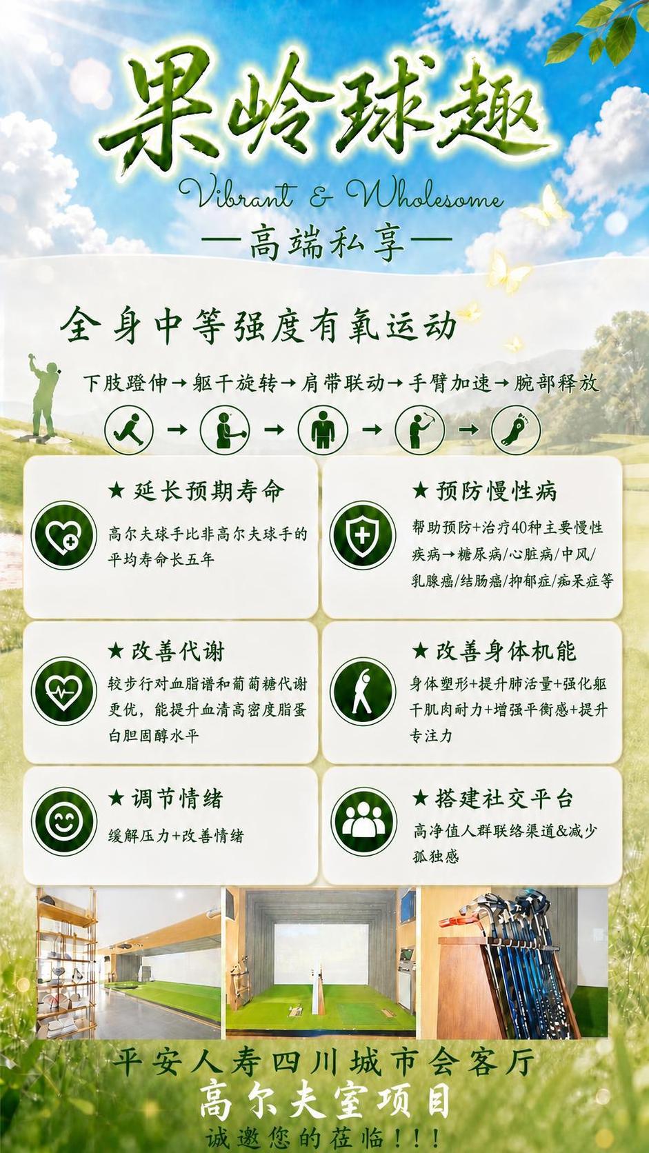 基于这张高尔夫海报进行修改，整体版式、背景、卡片布局、六个卖点… - 图片创意预览