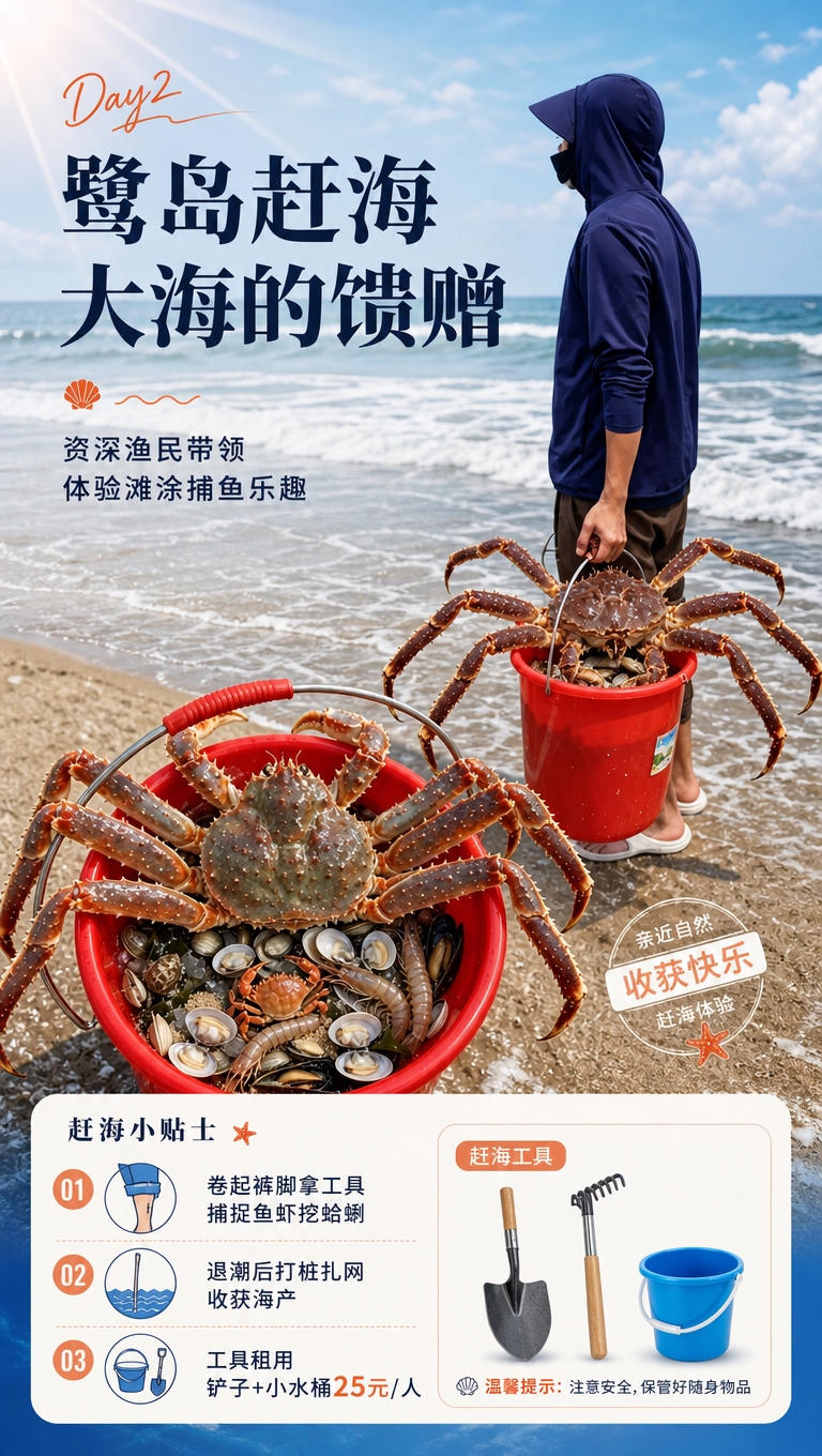 [商品] 使用【图1】红色桶装满海鲜、【图2】海边提桶人物照作… - 图片创意预览