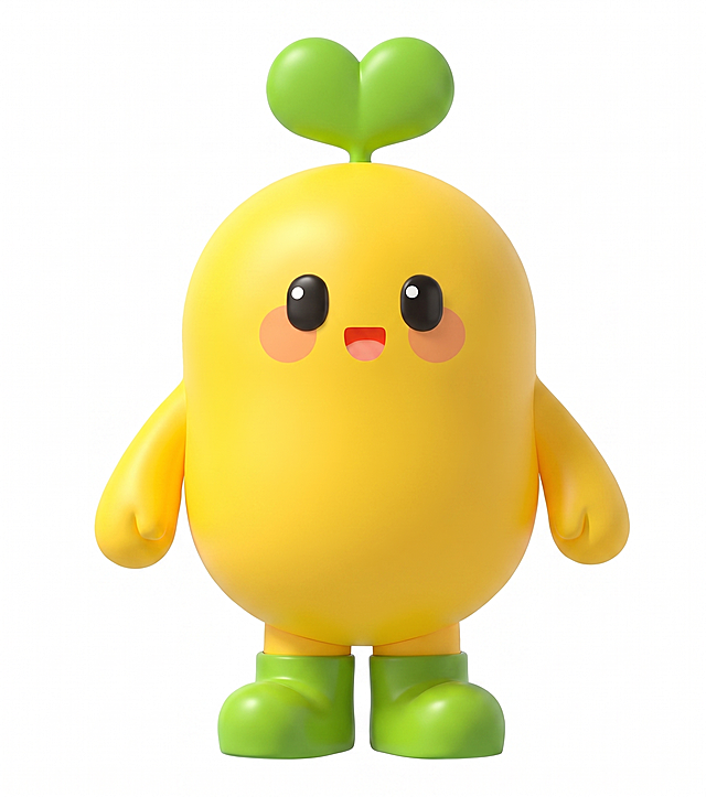 将图中的黄色卡通角色改成潮玩手办风格，纯白色背景，保持角色原有造型和配色，C4D渲染质感，超清高质量