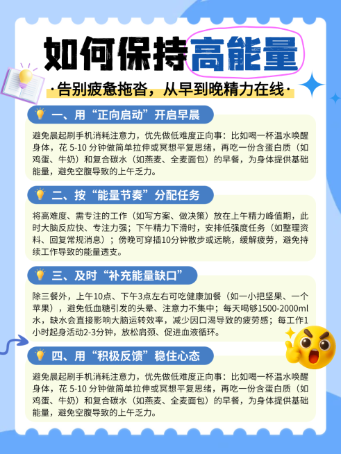 蓝色卡通保持高能量知识分享小红书配图预览效果