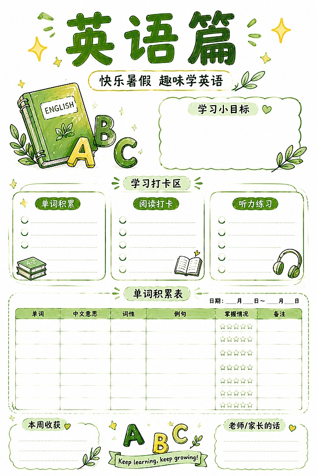 「图片1」 参考此图风格 ，创意暑假，五升六，马克笔风格，白底手绘风，尺寸210*297，寄语篇，创意暑假主题总览 ，暑你精彩暑你博学，故事背诵，数学篇小账本，英语篇，劳动篇，暑你健康暑你神奇，一周天气记录，阅读记录卡附件，总结篇 12张