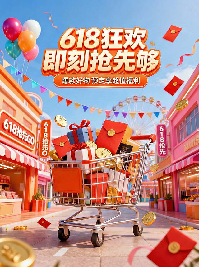 根据透视关系渐渐虚化背景建筑，突出购物车和标题