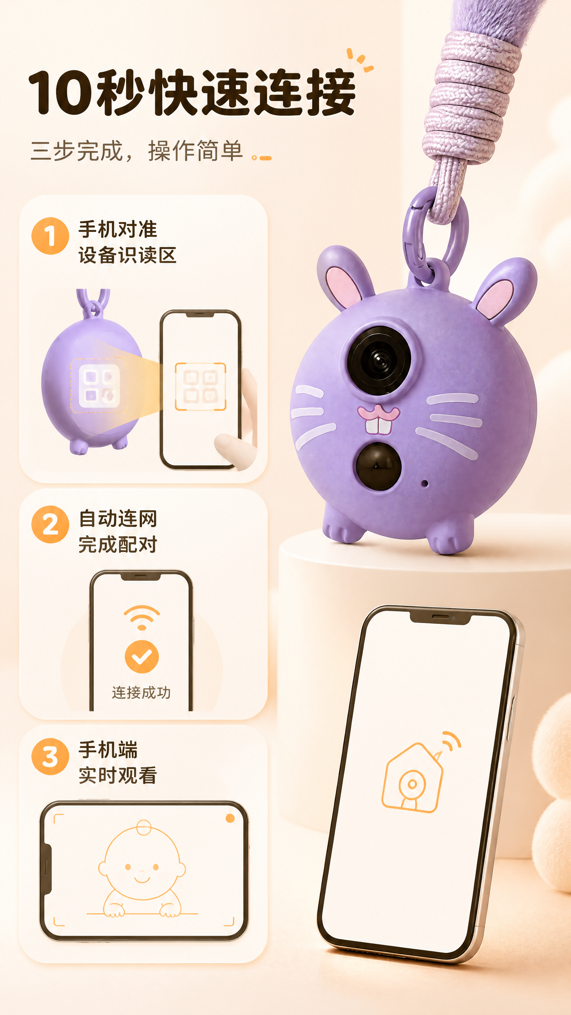 [商品] 使用【图1】中的紫色兔子款卡通挂式儿童记录仪为主体，… - 图片创意预览