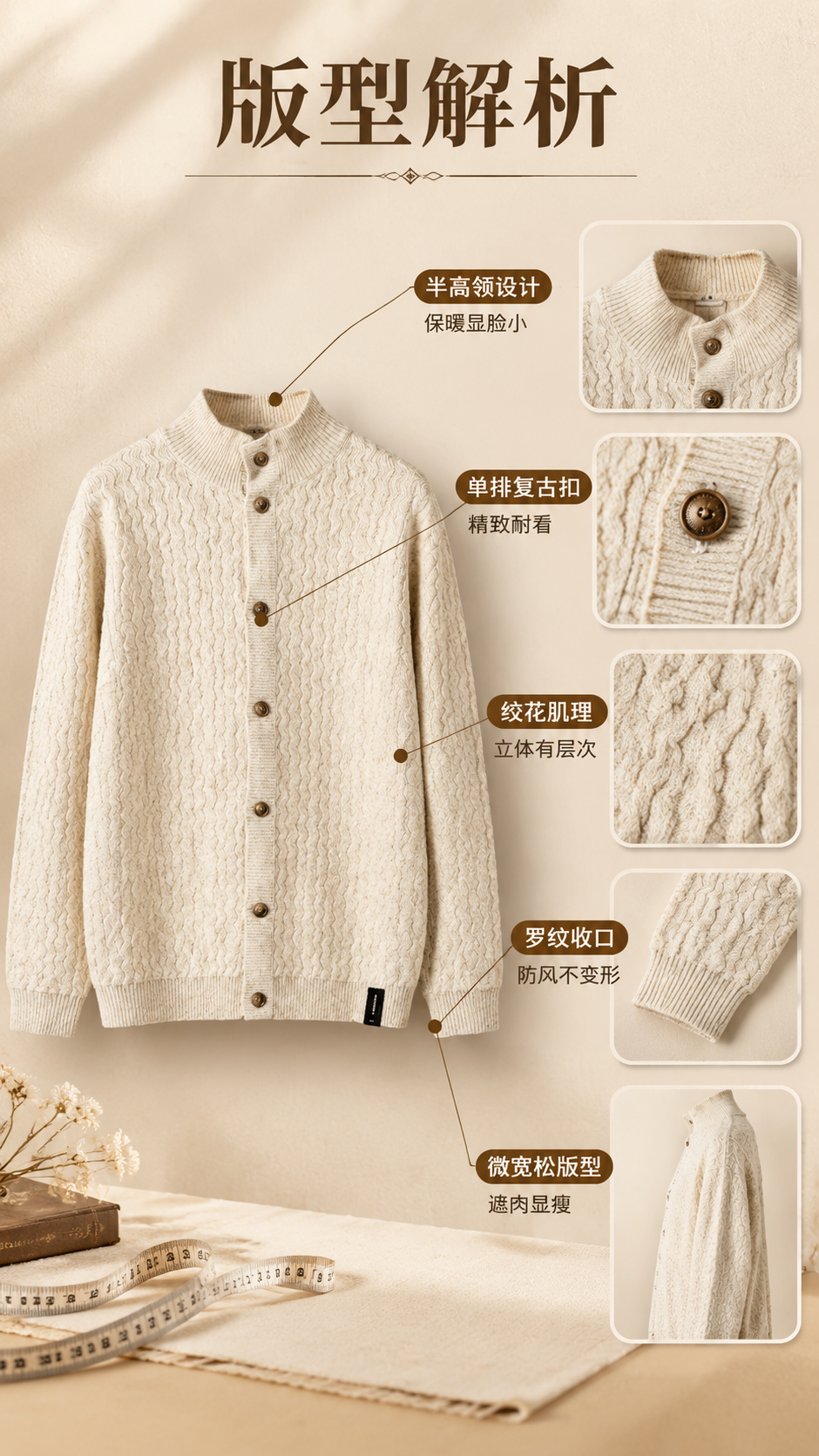 [商品] 使用【图1】米杏色半高领针织开衫；商品处理：保留半高… - 图片创意预览