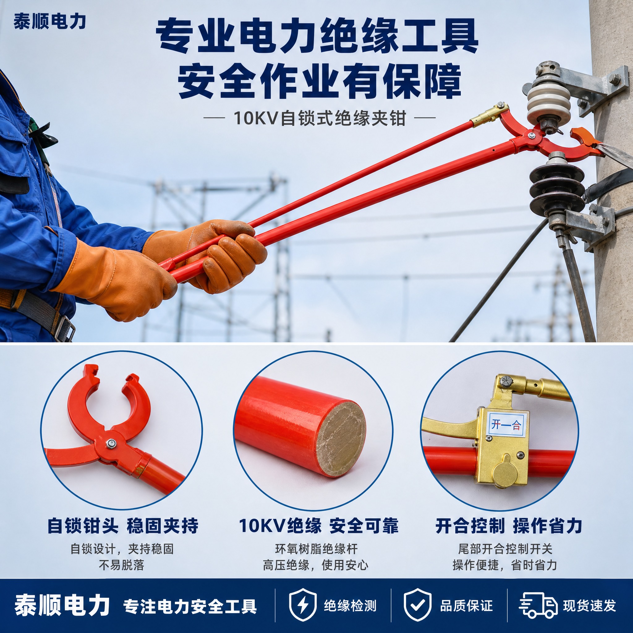[主图-2] 结构细节与使用场景图，展示绝缘夹钳的核心结构细节… - 图片创意预览
