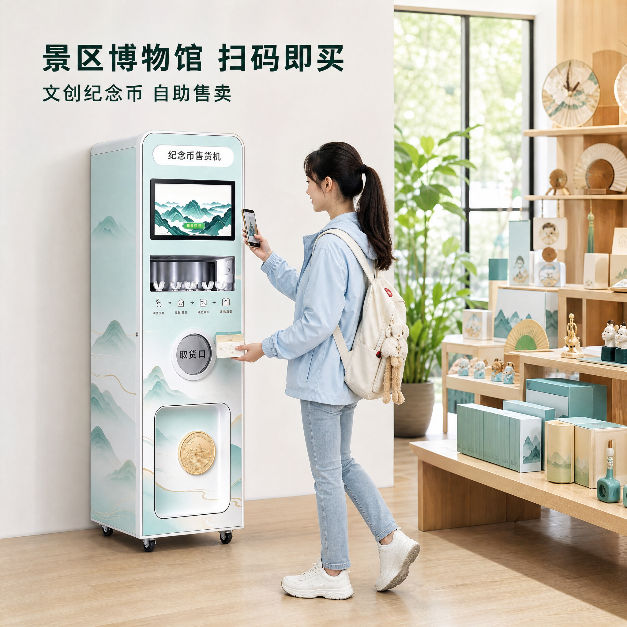 以【图1】中的纪念币售货机为唯一机器依据，严格保持机身结构、配… - 图片创意预览