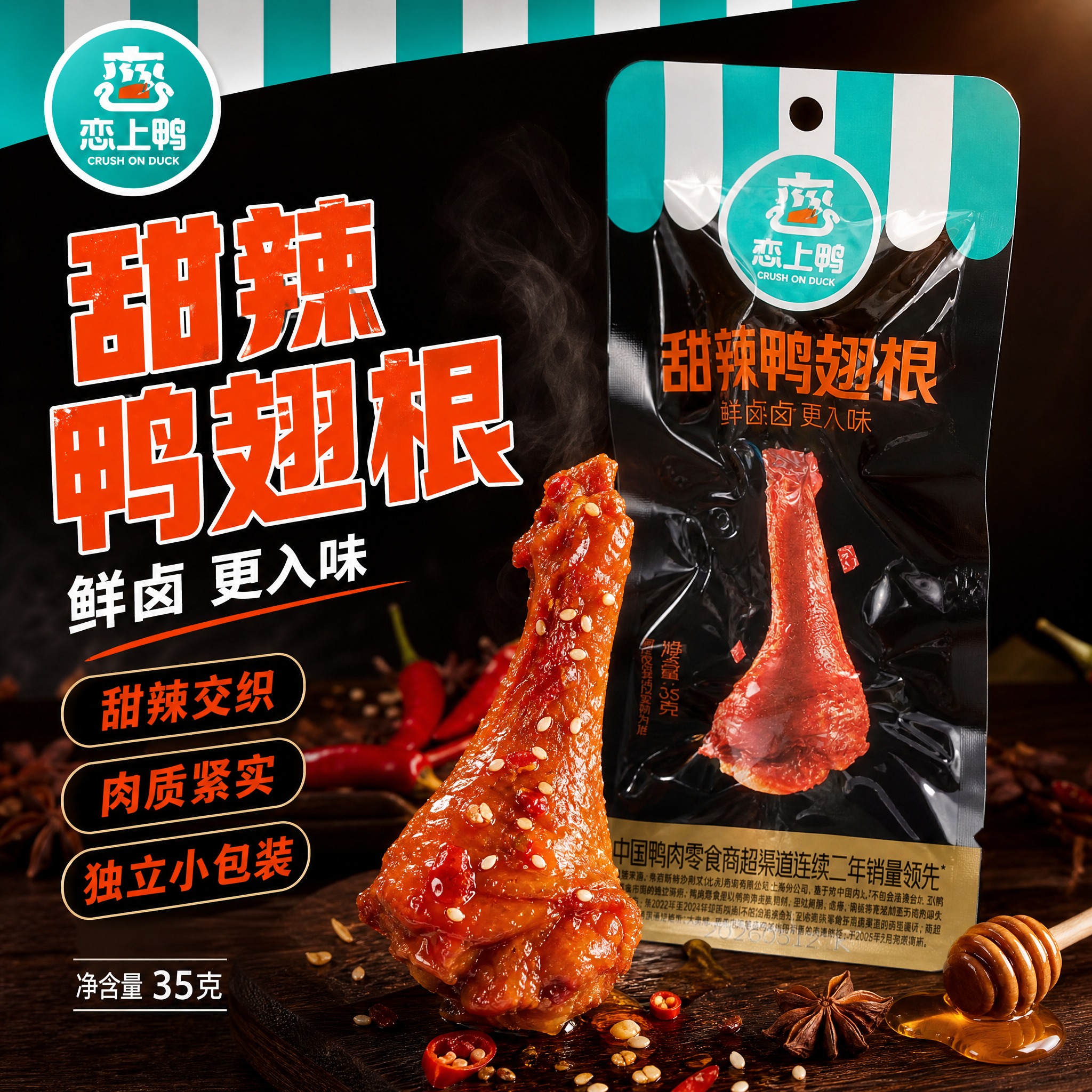 [单张主图] 恋上鸭甜辣鸭翅根，爆款促销感主图，目标是突出「甜… - 图片创意预览