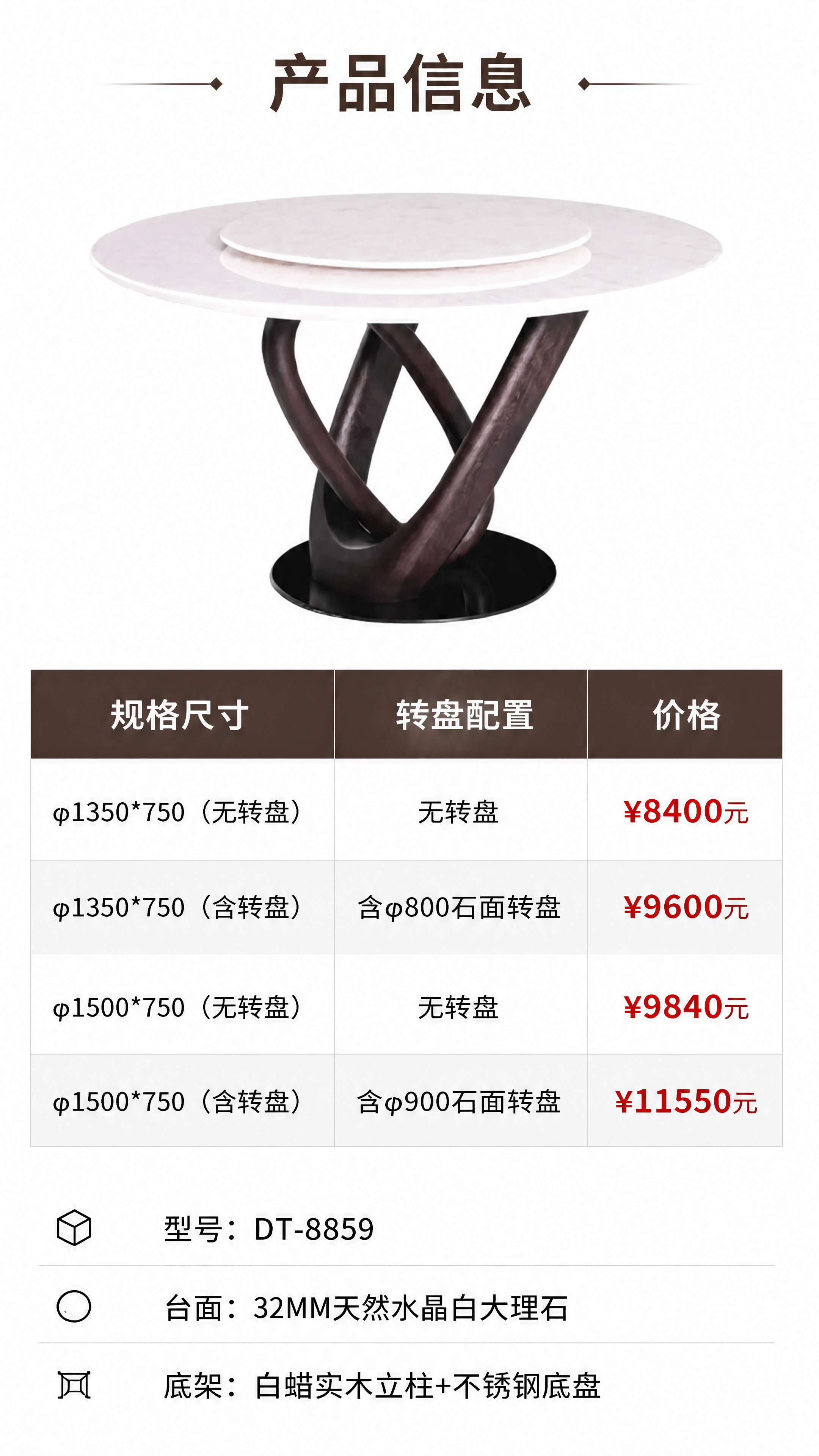 [第8张] 规格参数页 - 4款尺寸价格对照表+产品信息。本张… - 图片创意预览