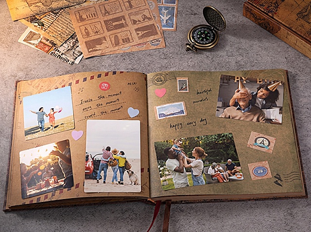 保持原图打开的旅行相册和装饰内容不变，调整尺寸为300像素 x 225像素