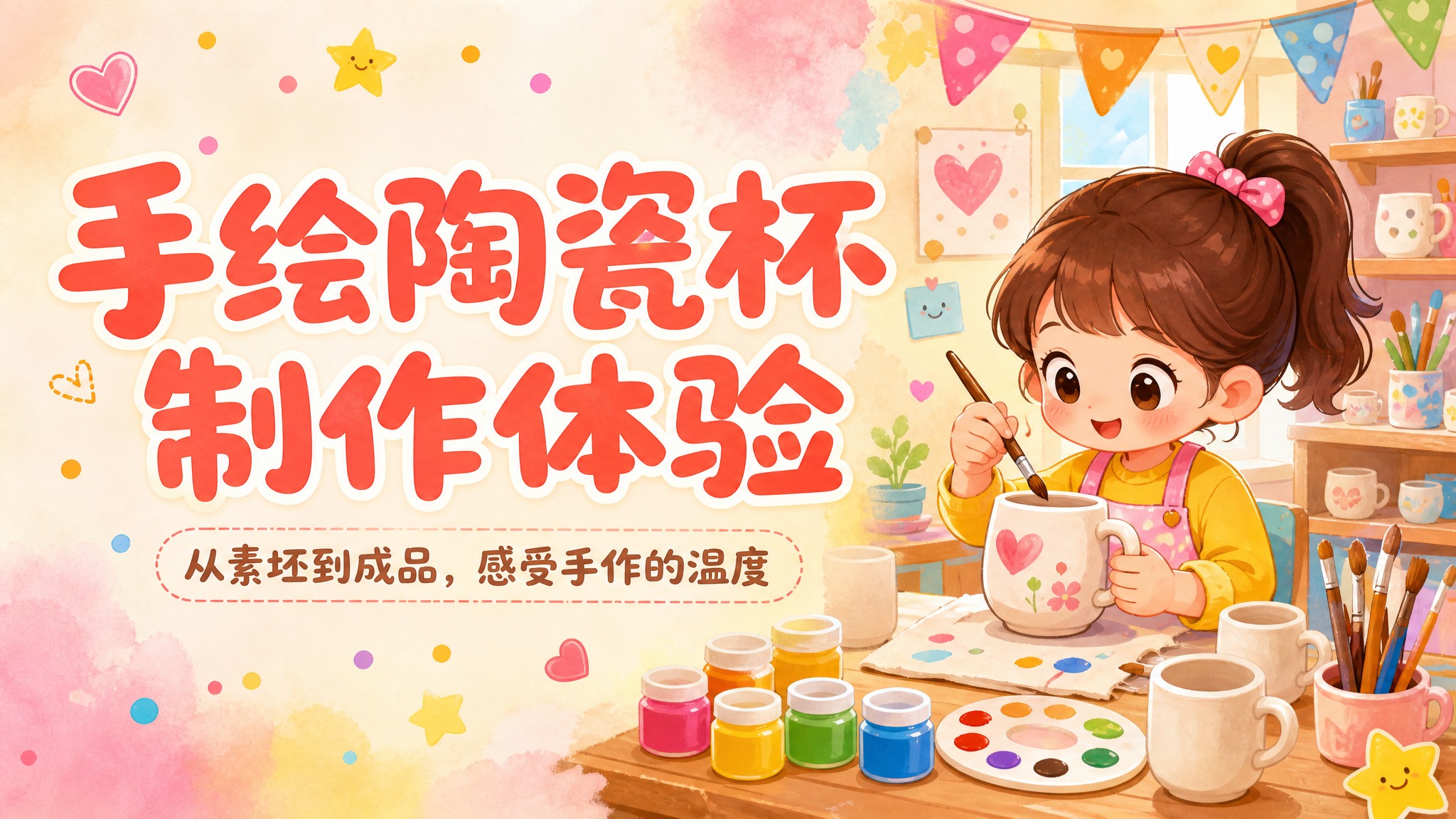 可爱卡通风格PPT首页设计，16:9横版构图，整体是一张完整的… - 图片创意预览
