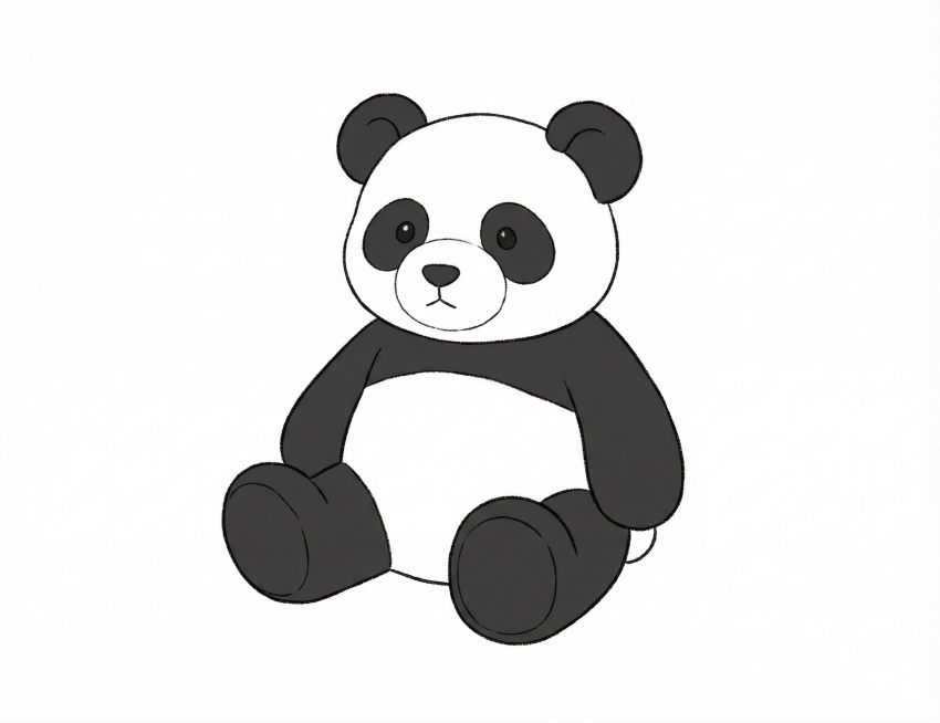 熊猫玩偶，独立元素，纯白色背景，参考示例图片的简约插画手绘风格，清晰干净的线条，平涂上色，和参考图画风一致预览效果