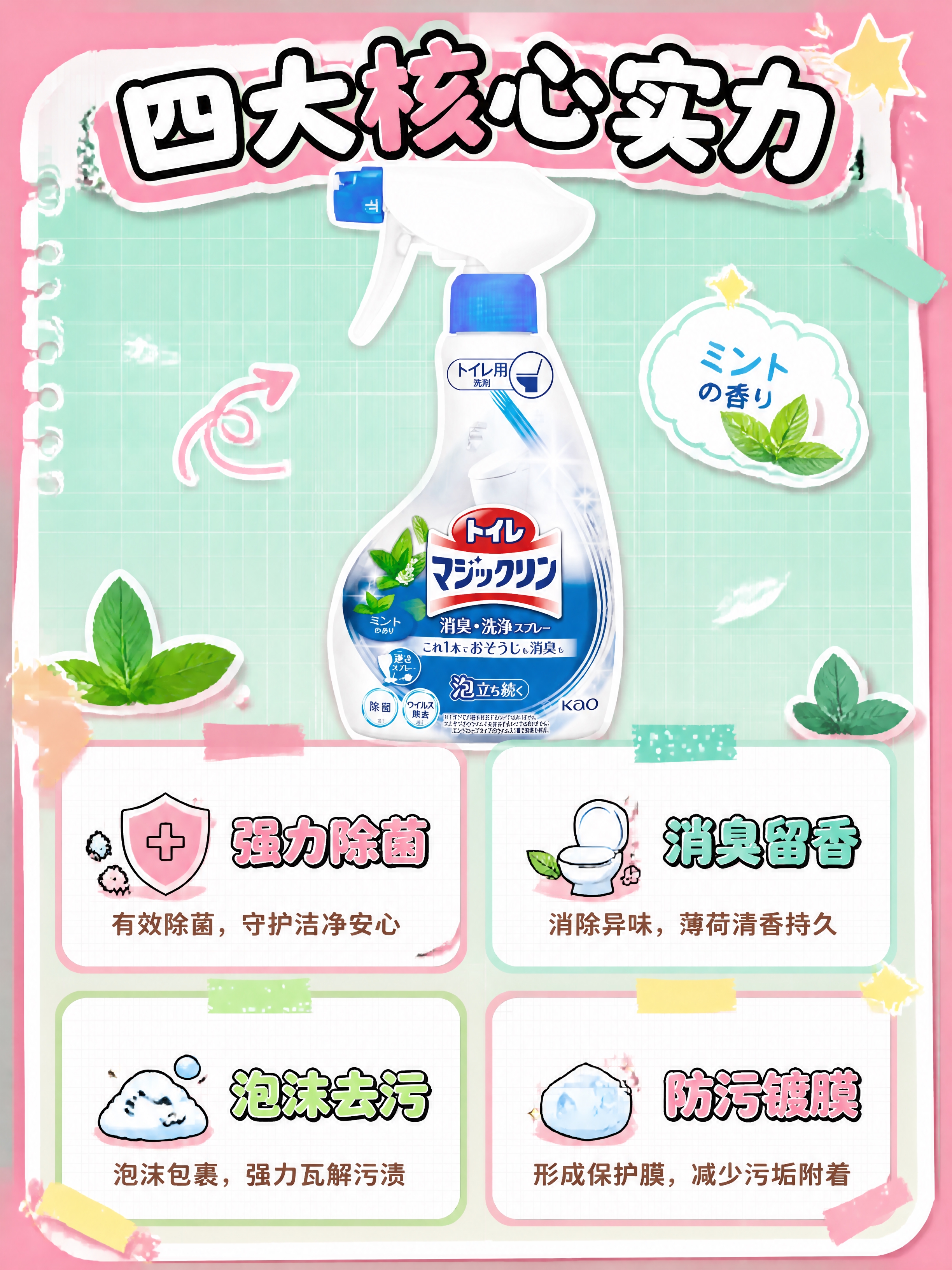 [商品] 使用【图4】薄荷清香蓝瓶花王马桶清洁喷雾；保留瓶身结… - 图片创意预览