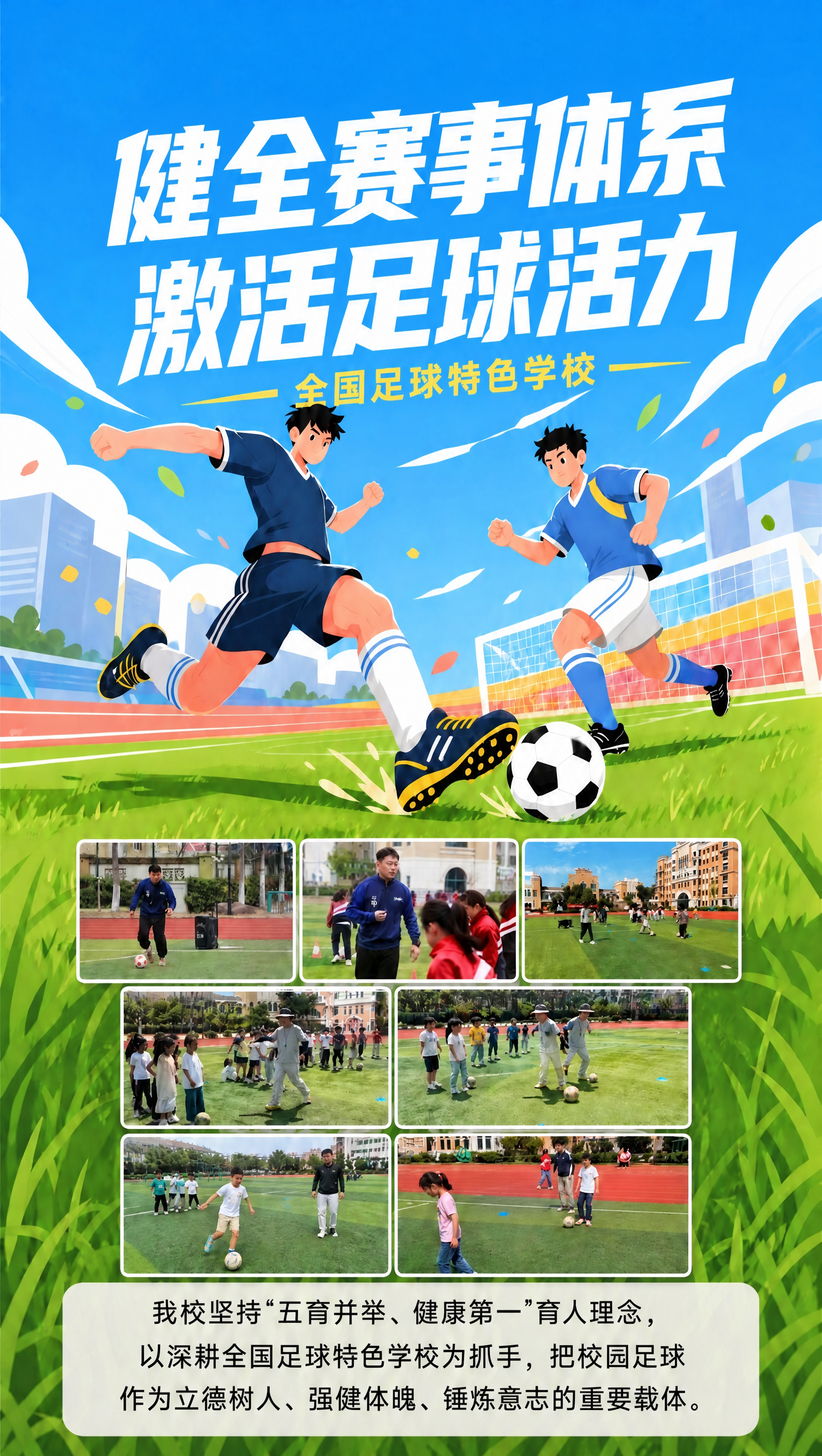 将海报顶部的大标题文字替换为"健全赛事体系 激活足球活力"，分… - 图片创意预览