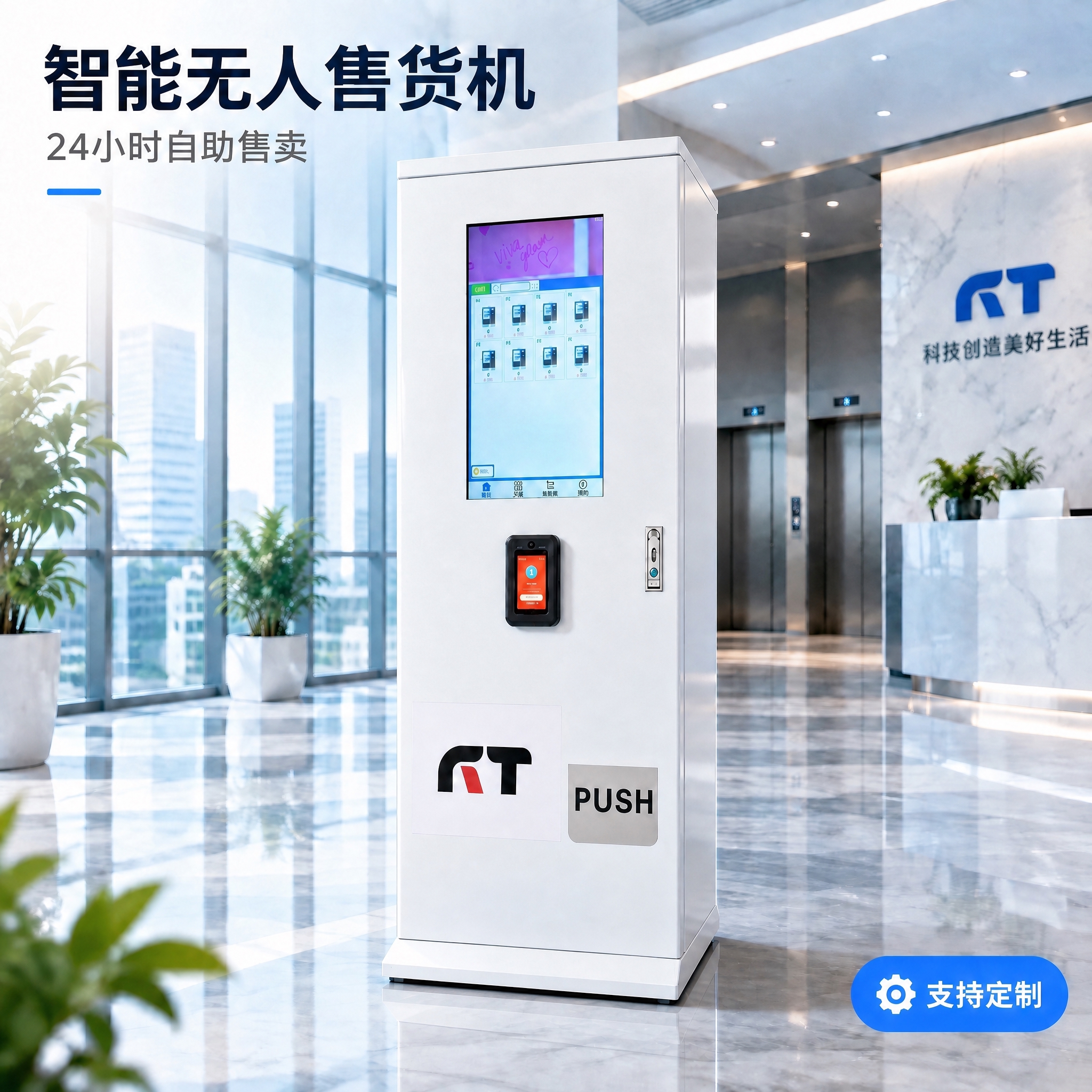 将售货机正面再略微收窄一点点，幅度非常小，保持机器整体外观、屏… - 图片创意预览