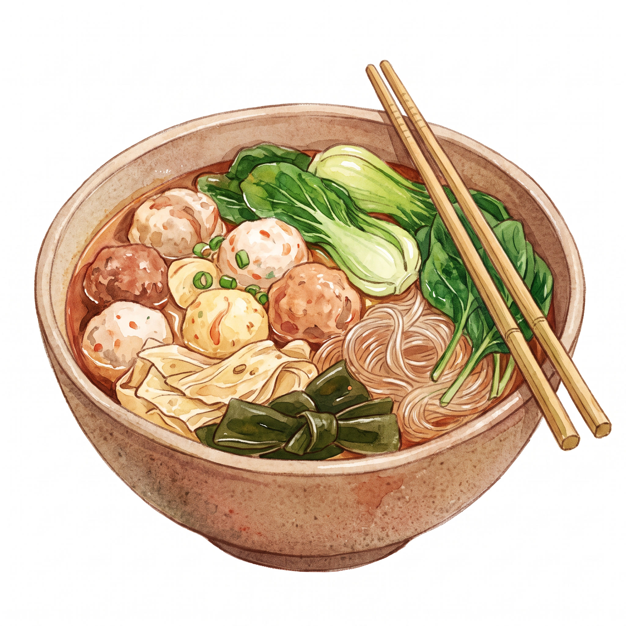 颜色明亮，参考细腻画风：水彩手绘，清新肌理质感，麻辣烫，丸子、… - 图片创意预览