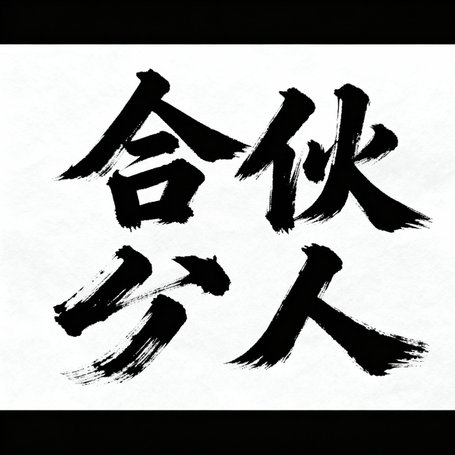 黑字白底 合伙人三个字 毛笔字预览效果