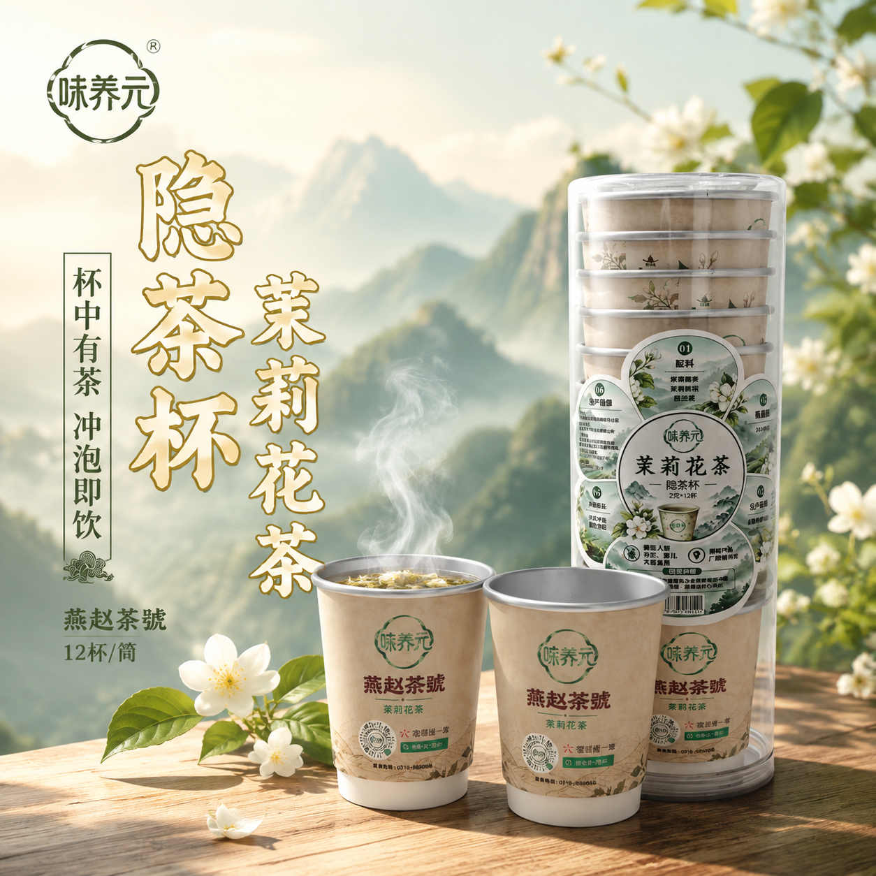 [主图-1] 首图点击率：隐茶杯茉莉花茶产品主视觉，突出杯中有… - 图片创意预览