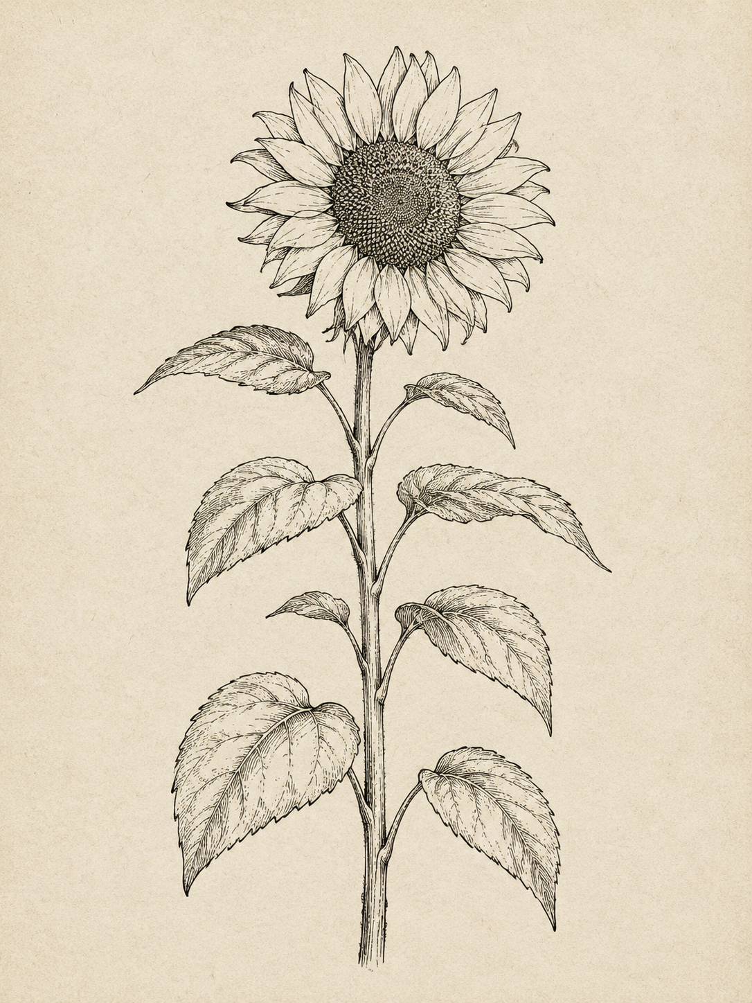 向日葵整株植物线描简笔画，完整的向日葵植株，高挺的茎干，顶部盛… - 图片创意预览