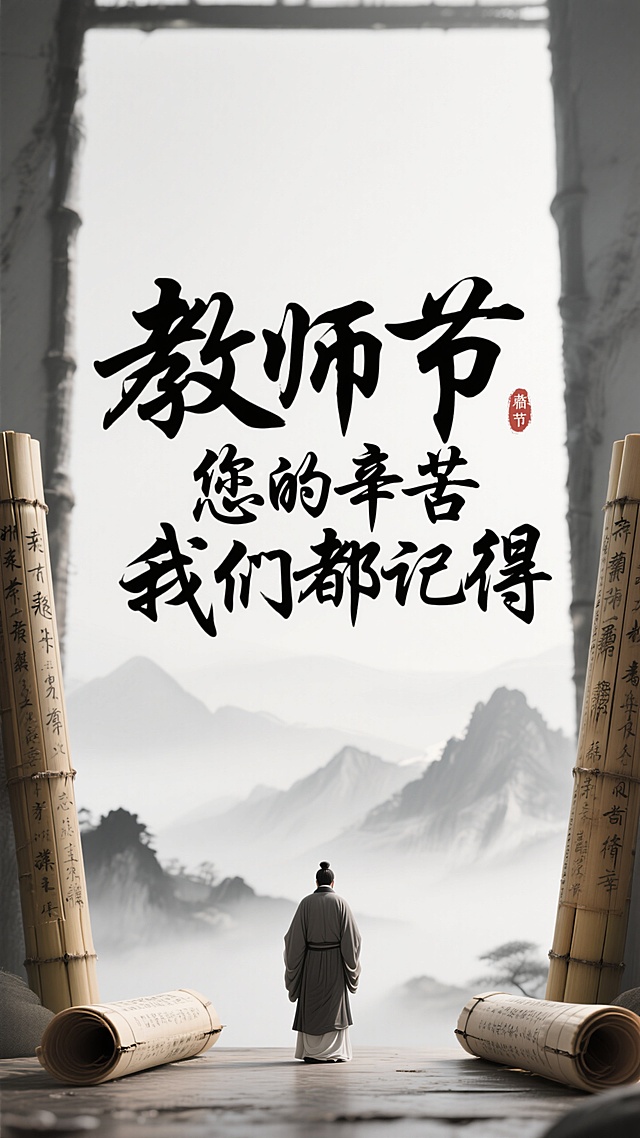 古典中式水墨风，大字超现实主义设计，教师节深情致敬。