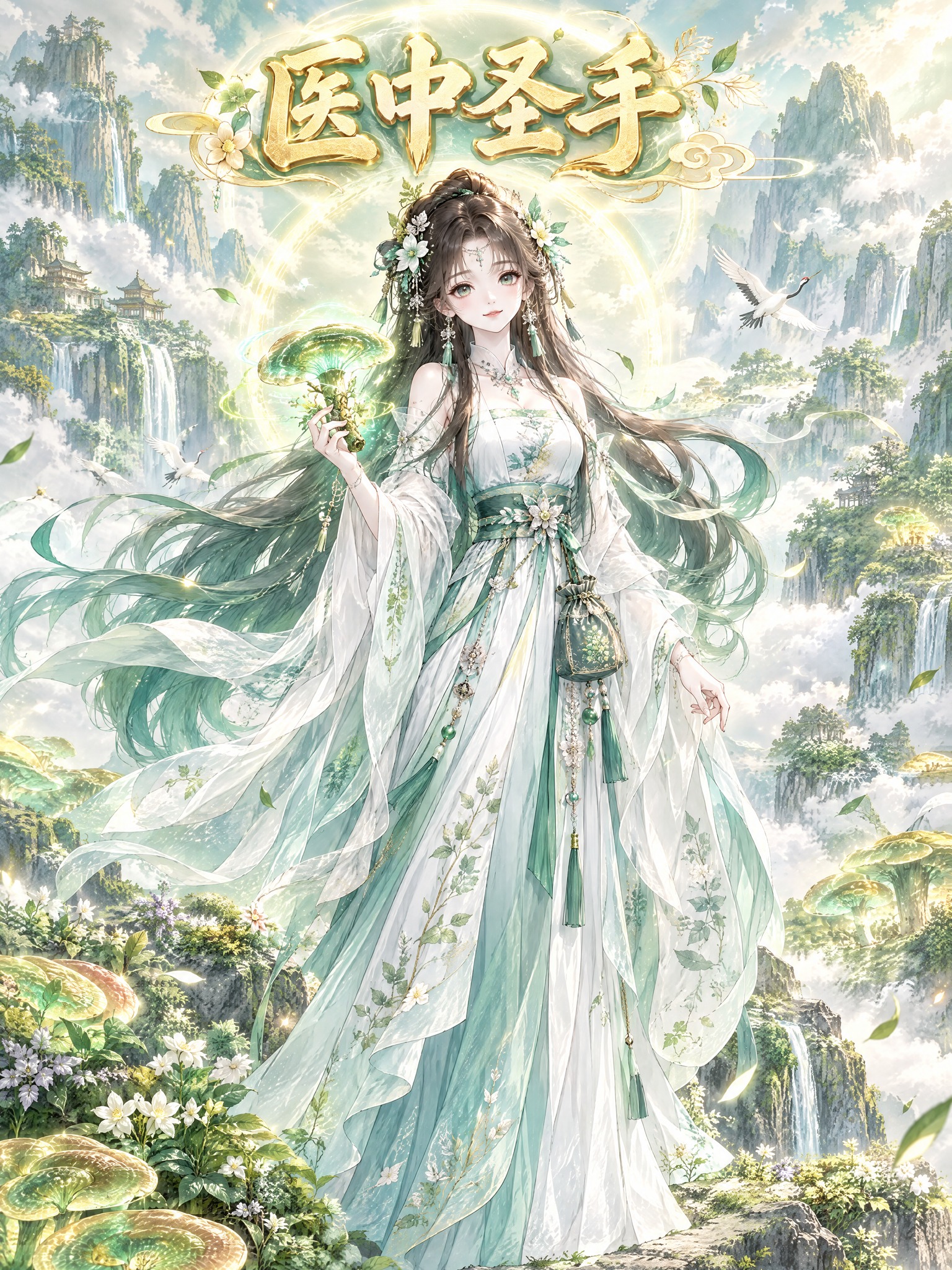医者青囊仙子单人全身立绘，剧情结局画面。医者：深棕渐变墨绿长发… - 图片创意预览