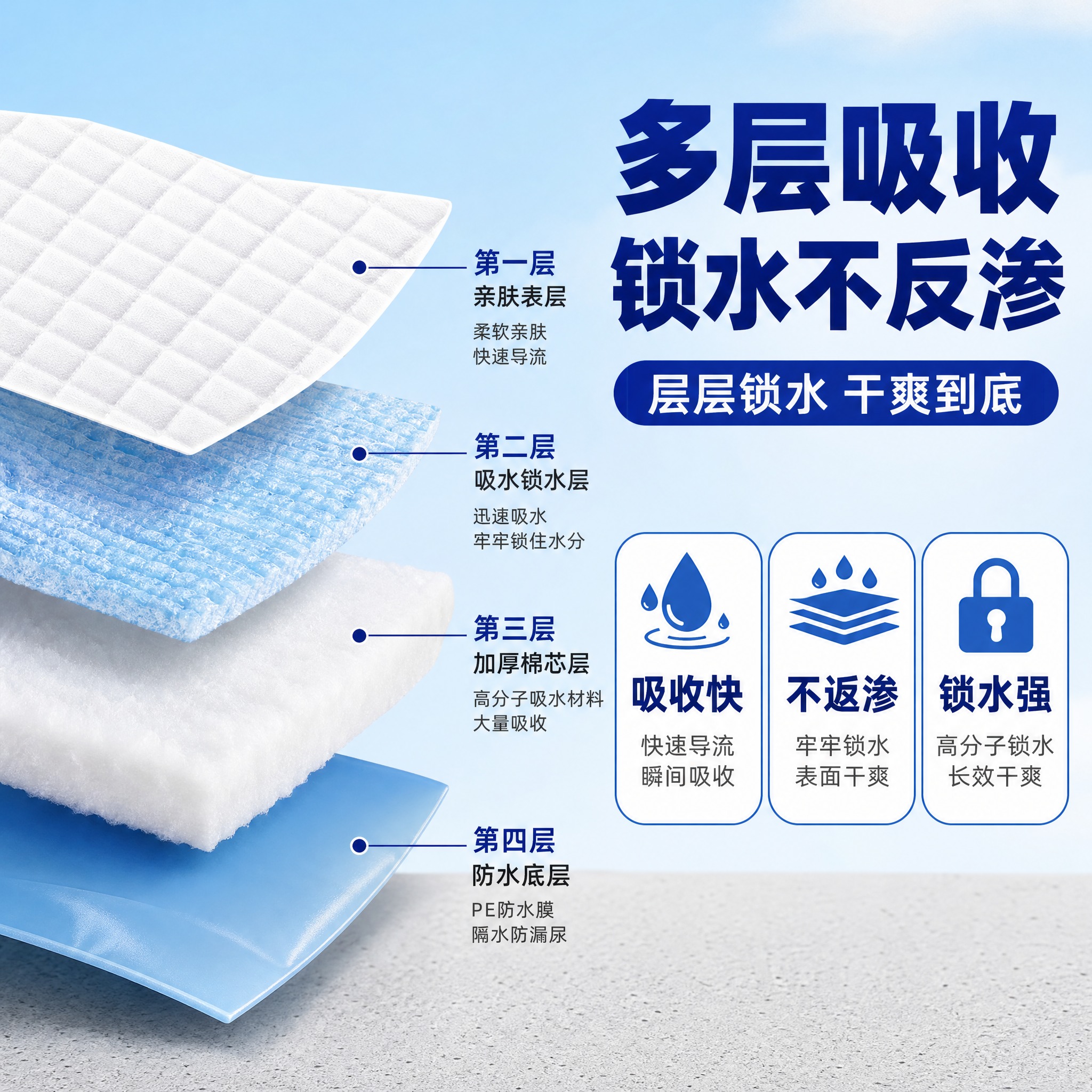 [主图-2] 核心卖点功能图，展示多层吸收锁水不反渗结构，拼多… - 图片创意预览
