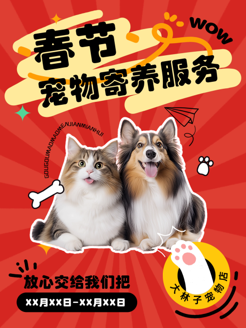 春节宣传推广宠物服务喜庆感小红书封面预览效果